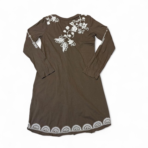 Johnny Was JW Embroidered Brown Dress Womens Small Snap Button Floral Boho Artsy - Picture 2 of 13